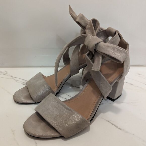Lewit Beige Gold Silver Shimmer Glimmer Chunky Heel Ankle Bow 38 Made in Italy - Picture 1 of 13